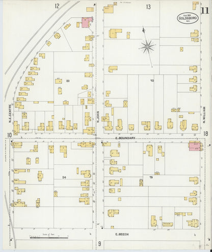 Sanborn Fire Insurance Map from Goldsboro, Wayne County, North Carolina (1901), Sheet #0011 - Complete Map Set gallery image, historic Sanborn map, vintage wall art, North Carolina North Carolina