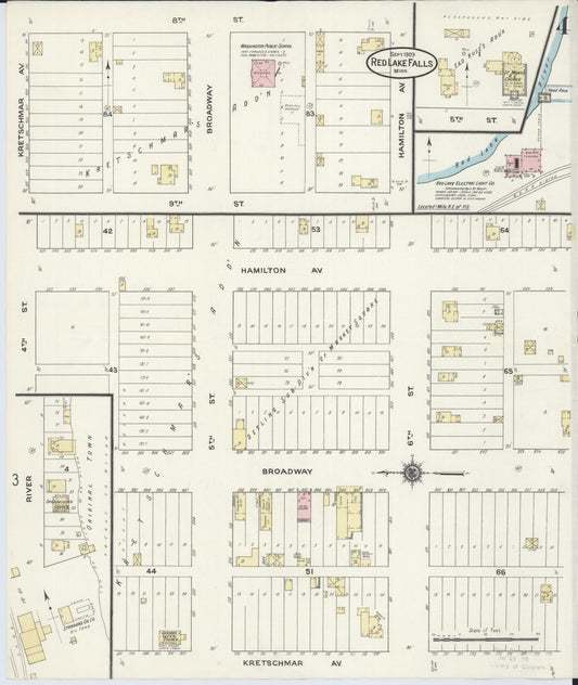 Sanborn Fire Insurance Map from Red Lake Falls, Red Lake County, Minnesota (1909), Sheet #0004 - Historic Sanborn Fire Insurance Map Print, vintage old map wall art, antique decor, genealogy gift, Minnesota Minnesota map