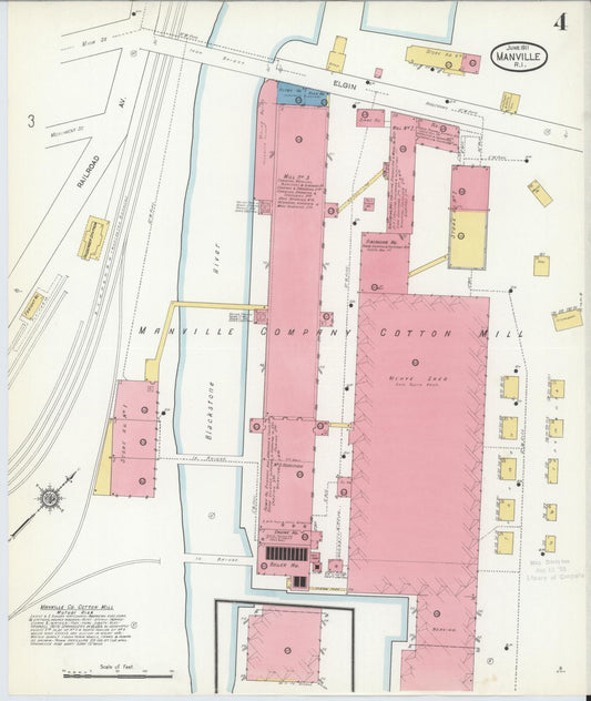 Sanborn Fire Insurance Map from Manville, Providence County, Rhode Island (1911), Sheet #0004 - Historic Sanborn Fire Insurance Map Print, vintage old map wall art, antique decor, genealogy gift, Rhode Island Rhode Island map