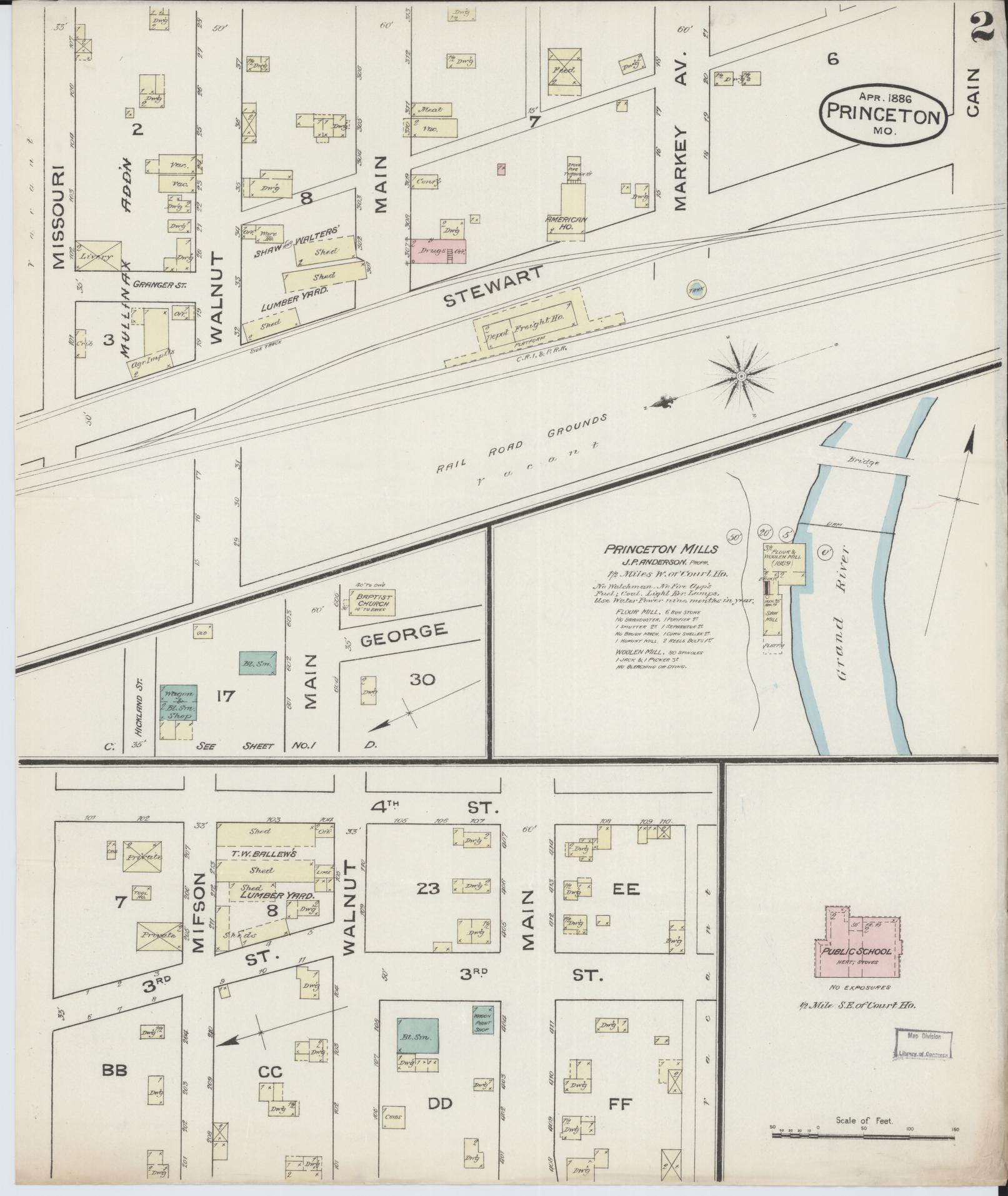 Sanborn Fire Insurance Map from Princeton, Mercer County, Missouri (1886), Sheet #0002 - Complete Map Set gallery image, historic Sanborn map, vintage wall art, Missouri Missouri