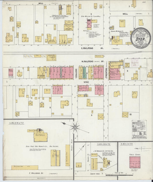 Sanborn Fire Insurance Map from Dyer, Gibson County, Tennessee (1902), Sheet #0001 - Historic Sanborn Fire Insurance Map Print, vintage old map wall art, antique decor, genealogy gift, Tennessee Tennessee map