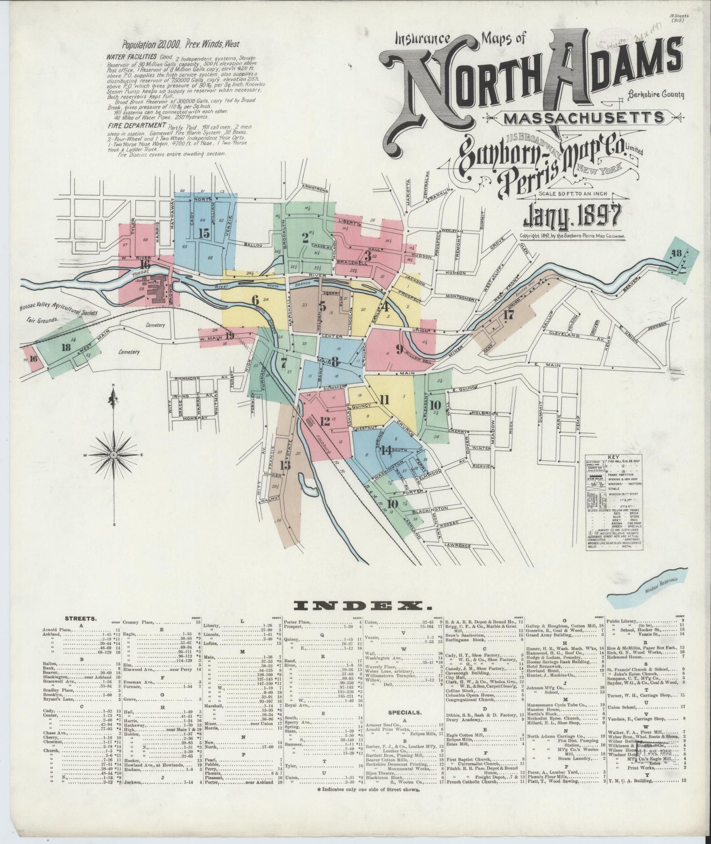 Sanborn Fire Insurance Map from North Adams, Berkshire County, Massachusetts (1897), Sheet #0001 - Complete Map Set gallery image, historic Sanborn map, vintage wall art, Massachusetts Massachusetts