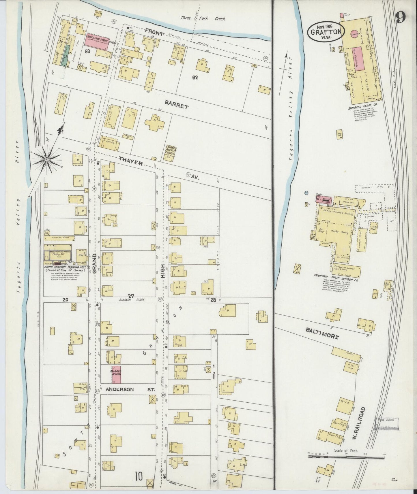 Sanborn Fire Insurance Map from Grafton, Taylor County, West Virginia (1906), Sheet #0009 - Complete Map Set gallery image, historic Sanborn map, vintage wall art, West Virginia West Virginia
