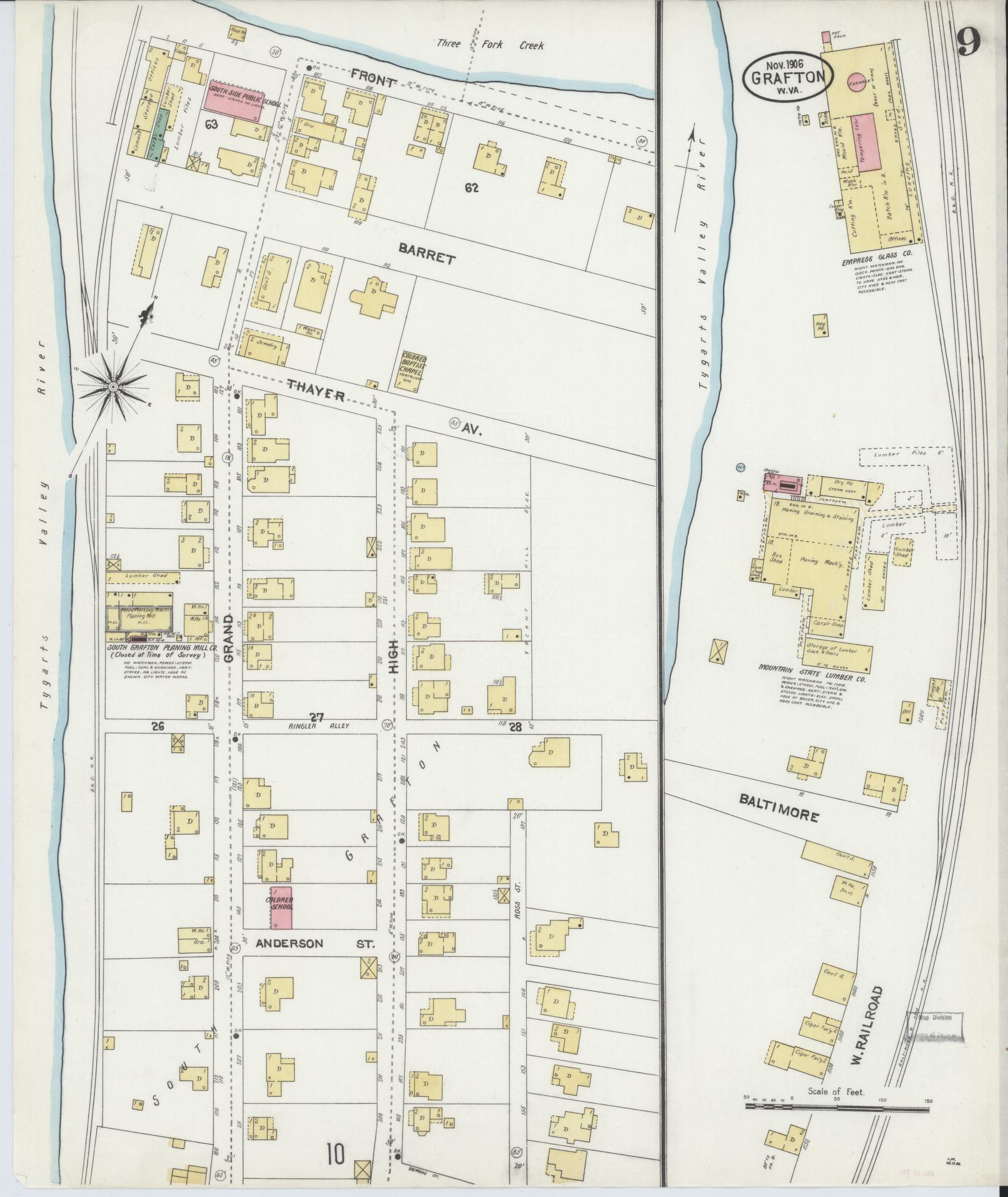 Sanborn Fire Insurance Map from Grafton, Taylor County, West Virginia (1906), Sheet #0009 - Complete Map Set gallery image, historic Sanborn map, vintage wall art, West Virginia West Virginia