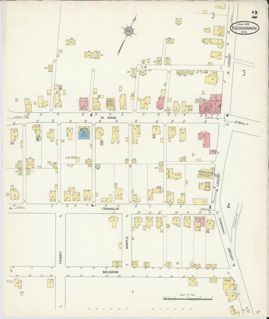 Sanborn Fire Insurance Map from Buckhannon, Upshur County, West Virginia (1913), Sheet #0002 - Historic Sanborn Fire Insurance Map Print, vintage old map wall art, antique decor, genealogy gift, West Virginia West Virginia map