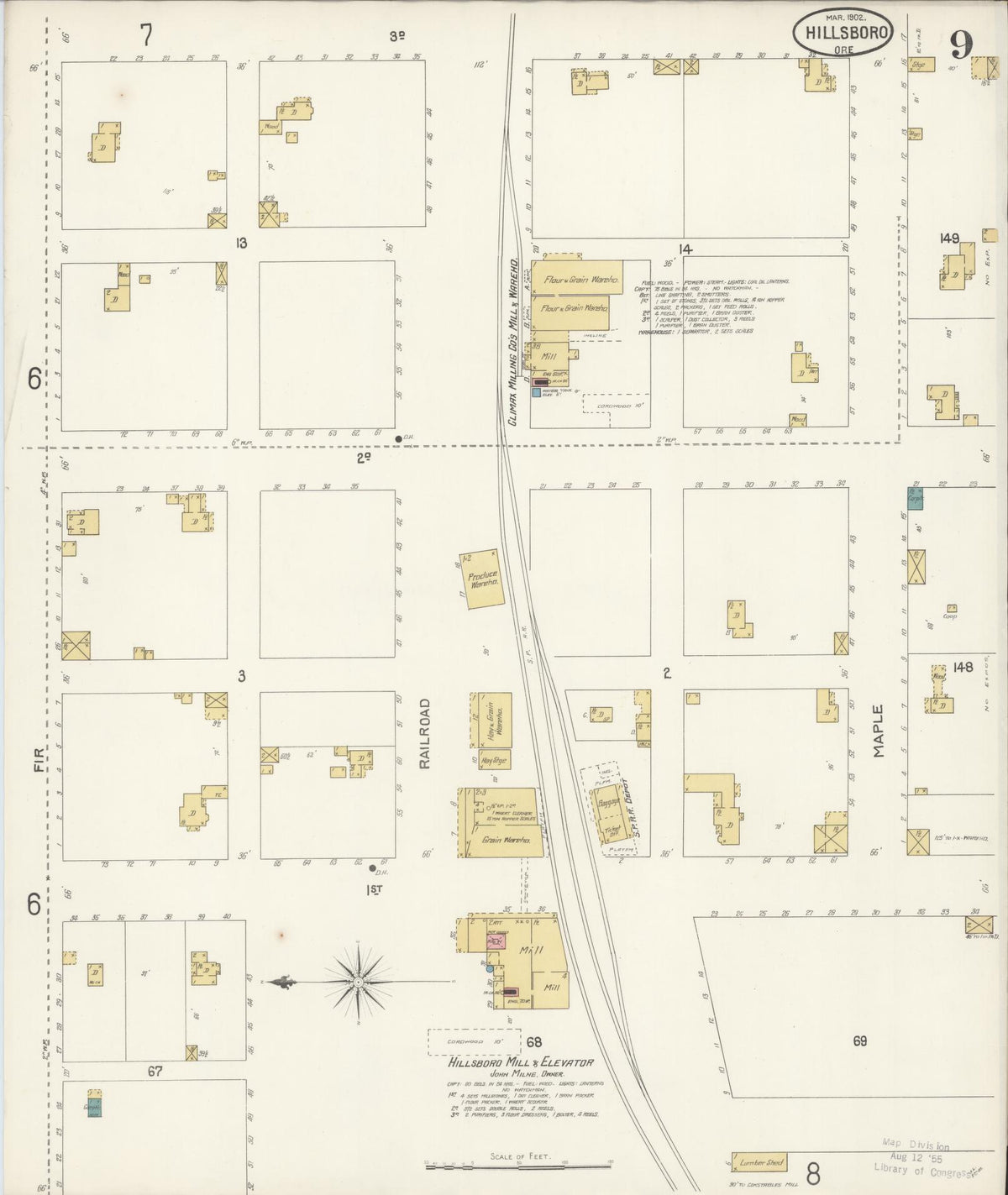Sanborn Fire Insurance Map from Hillsboro, Washington County, Oregon (1902), Sheet #0009 - Historic Sanborn Fire Insurance Map Print, vintage old map wall art, antique decor, genealogy gift, Oregon Oregon map