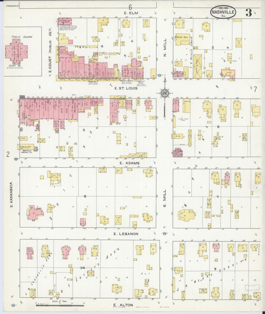 Sanborn Fire Insurance Map from Nashville, Washington County, Illinois (1915), Sheet #0003 - Historic Sanborn Fire Insurance Map Print, vintage old map wall art, antique decor, genealogy gift, Illinois Illinois map