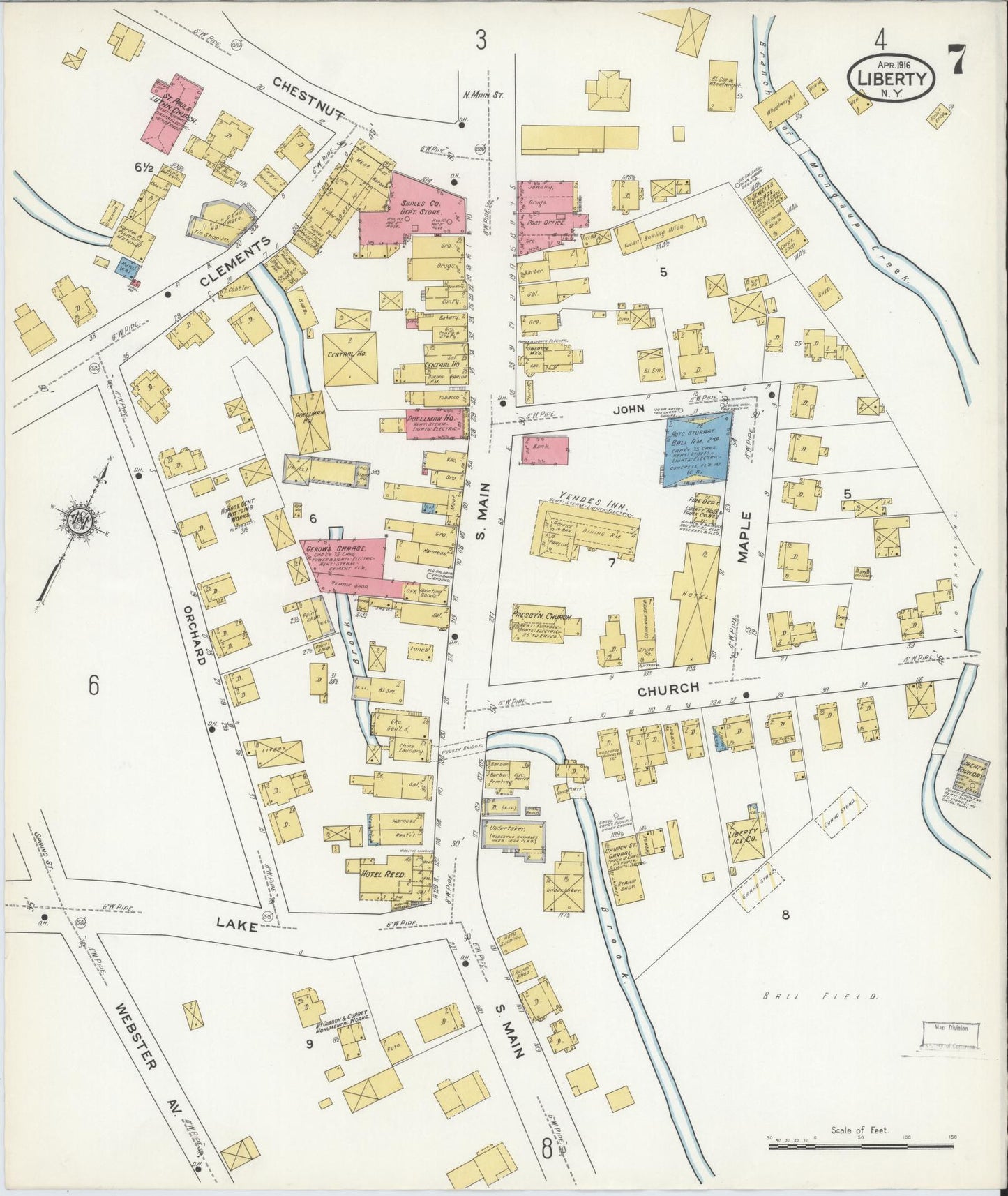 Sanborn Fire Insurance Map from Liberty, Sullivan County, New York (1916), Sheet #0007 - Complete Map Set gallery image, historic Sanborn map, vintage wall art, New York New York