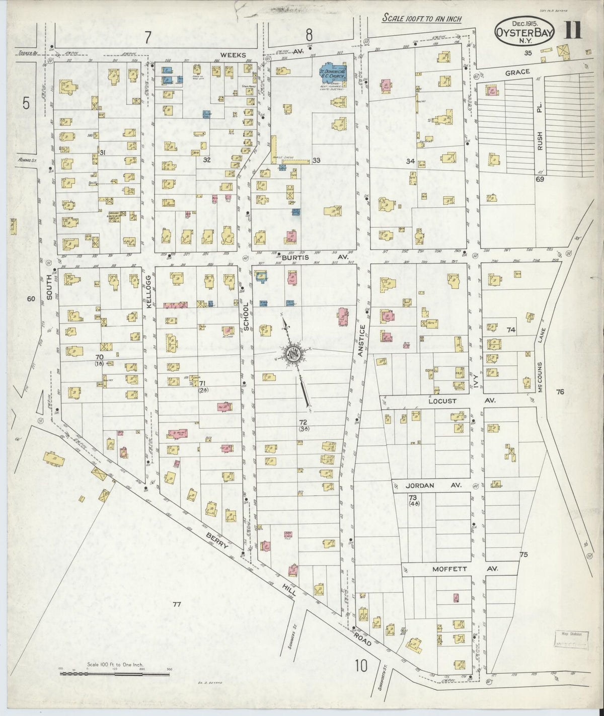 Sanborn Fire Insurance Map from Oyster Bay, Nassau County, New York (1915), Sheet #0011 - Historic Sanborn Fire Insurance Map Print, vintage old map wall art, antique decor, genealogy gift, New York New York map