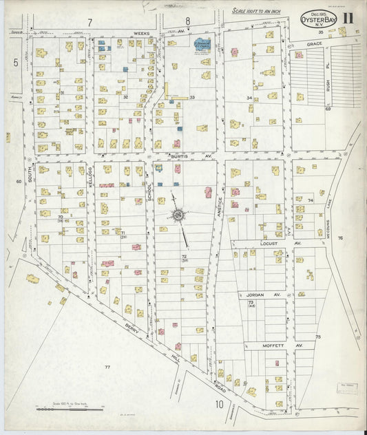 Sanborn Fire Insurance Map from Oyster Bay, Nassau County, New York (1915), Sheet #0011 - Historic Sanborn Fire Insurance Map Print, vintage old map wall art, antique decor, genealogy gift, New York New York map