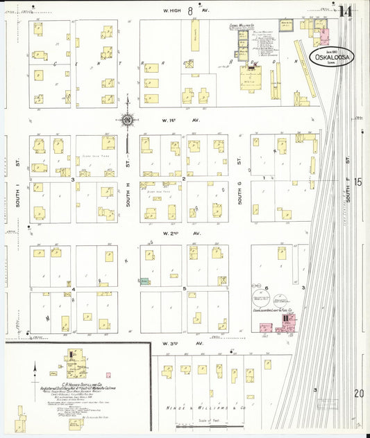 Sanborn Fire Insurance Map from Oskaloosa, Mahaska County, Iowa (1910), Sheet #0014 - Historic Sanborn Fire Insurance Map Print, vintage old map wall art