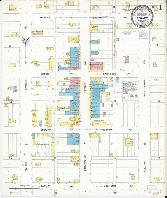 Sanborn Fire Insurance Map from Lyndon, Osage County, Kansas (1905), Sheet #0001 - Historic Sanborn Fire Insurance Map Print, vintage old map wall art, antique decor, genealogy gift, Kansas Kansas map
