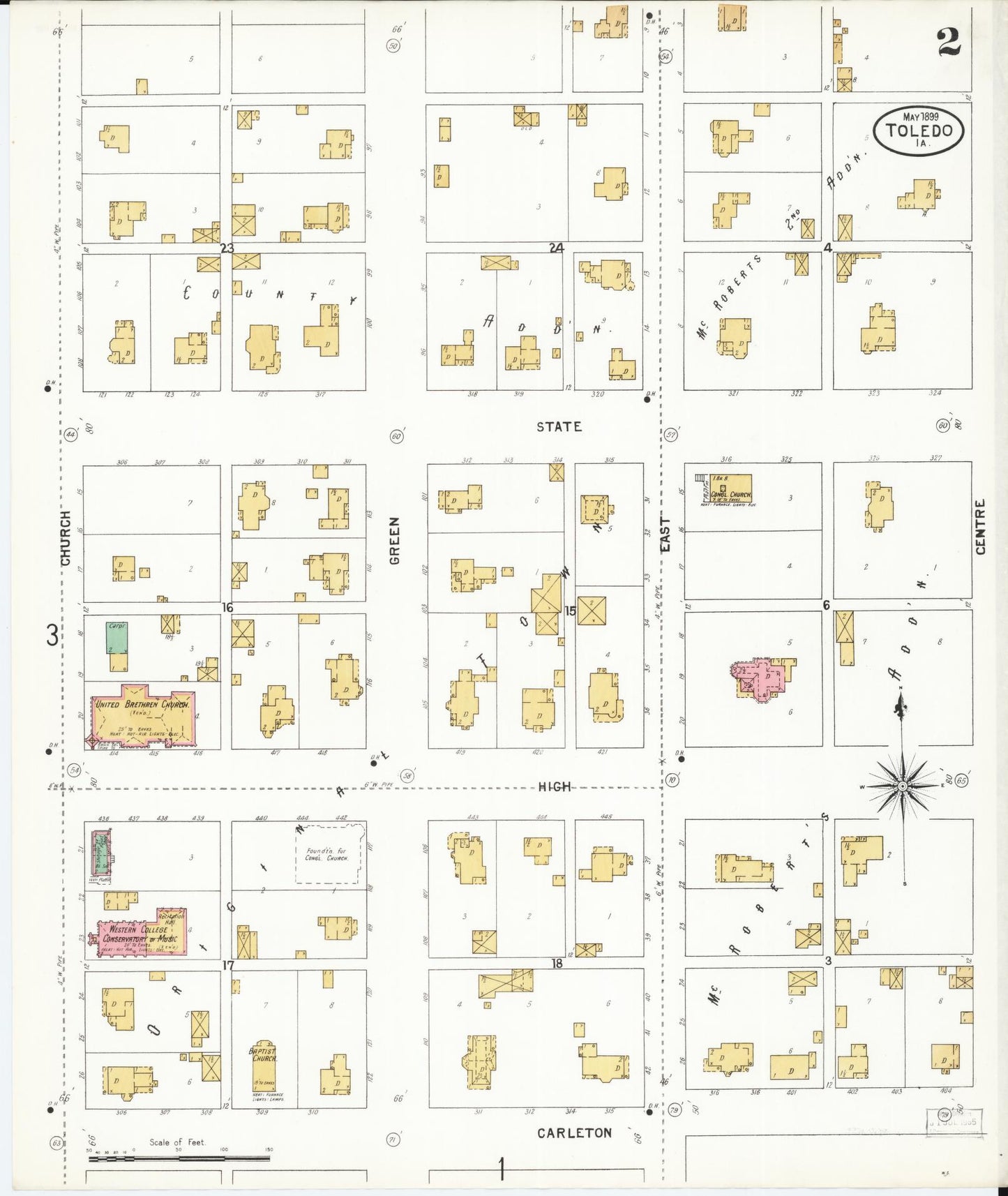 Sanborn Fire Insurance Map from Toledo, Tama County, Iowa (1899), Sheet #0002 - Historic Sanborn Fire Insurance Map Print