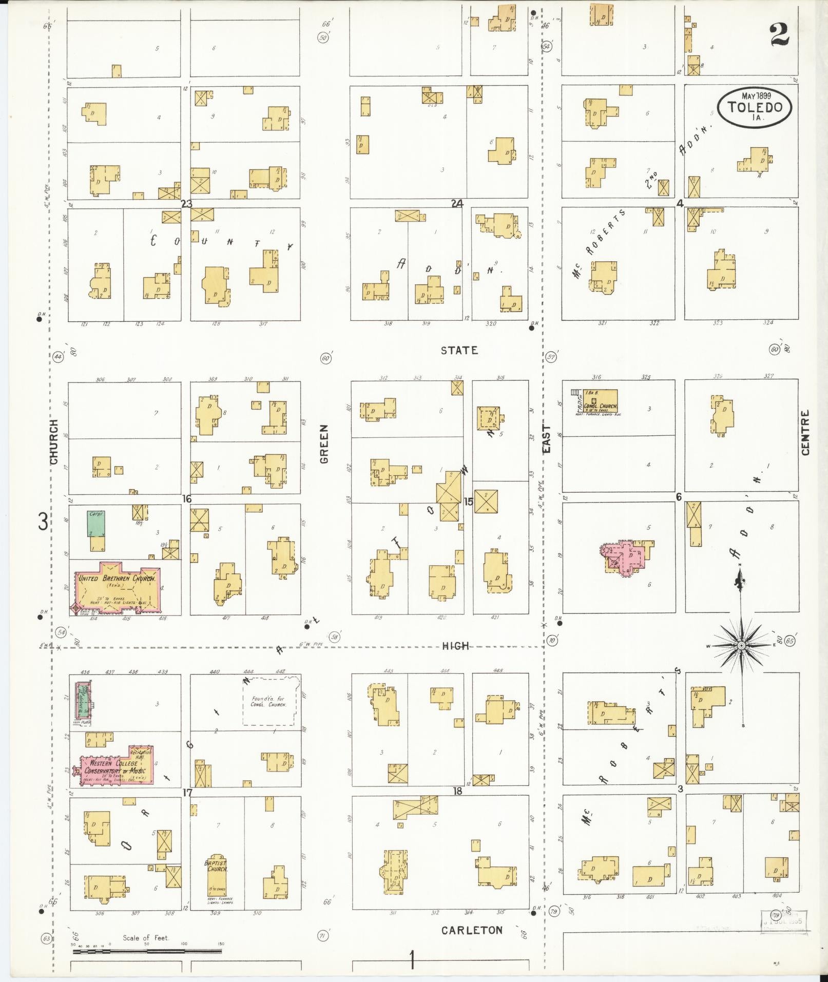 Sanborn Fire Insurance Map from Toledo, Tama County, Iowa (1899), Sheet #0002 - Historic Sanborn Fire Insurance Map Print