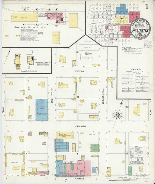 Sanborn Fire Insurance Map from Sweetwater, Nolan County, Texas (1908), Sheet #0001 - Historic Sanborn Fire Insurance Map Print, vintage old map wall art, antique decor, genealogy gift, Texas Texas map
