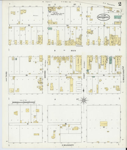 Sanborn Fire Insurance Map from Woodward, Woodward County, Oklahoma (1898), Sheet #0002 - Complete Map Set gallery image, historic Sanborn map, vintage wall art, Oklahoma Oklahoma