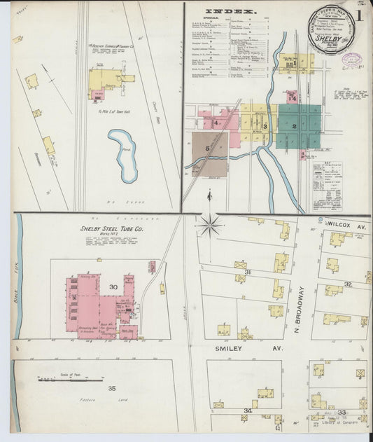 Sanborn Fire Insurance Map from Shelby, Richland County, Ohio (1893), Sheet #0001 - Complete Map Set gallery image, historic Sanborn map, vintage wall art, Ohio Ohio