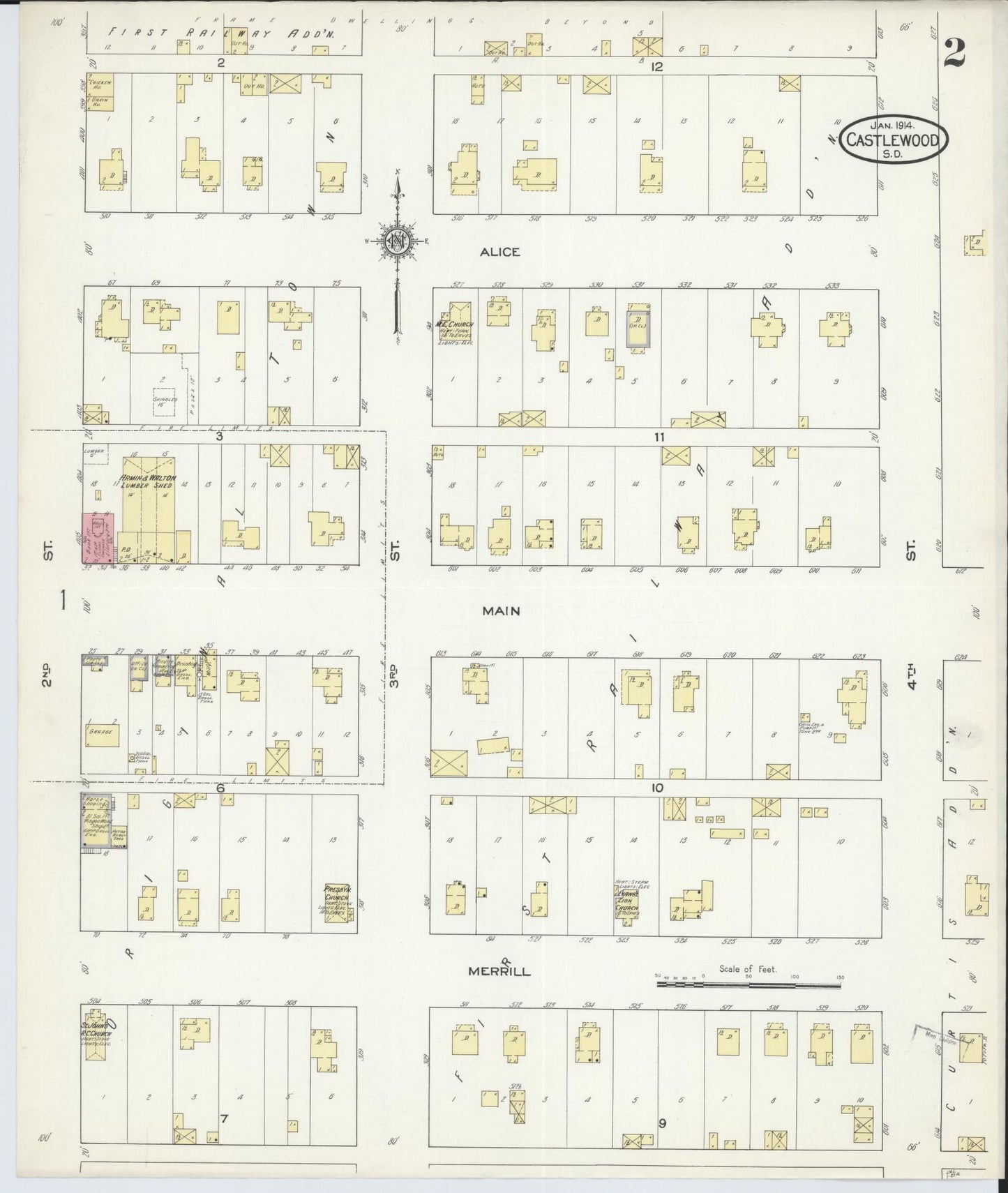 Sanborn Fire Insurance Map from Castlewood, Hamlin County, South Dakota (1914), Sheet #0002 - Historic Sanborn Fire Insurance Map Print, vintage old map wall art, antique decor, genealogy gift, South Dakota South Dakota map