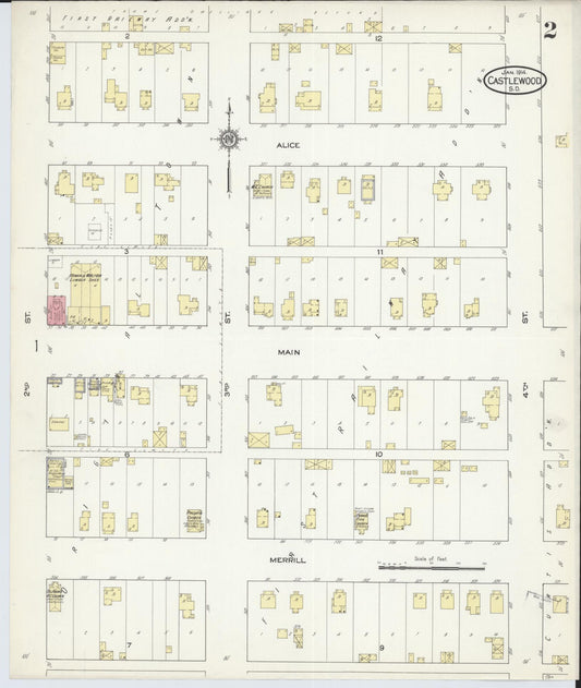 Sanborn Fire Insurance Map from Castlewood, Hamlin County, South Dakota (1914), Sheet #0002 - Historic Sanborn Fire Insurance Map Print, vintage old map wall art, antique decor, genealogy gift, South Dakota South Dakota map