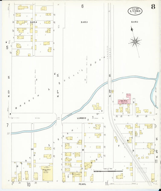 Sanborn Fire Insurance Map from Lyons, Clinton County, Iowa (1909), Sheet #0008 - Historic Sanborn Fire Insurance Map Print, vintage old map wall art