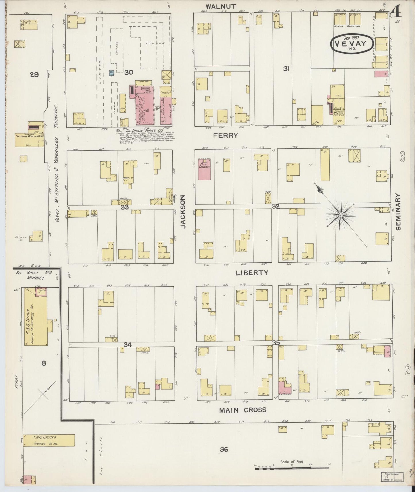 Sanborn Fire Insurance Map from Vevay, Switzerland County, Indiana (1892), Sheet #0004 - Complete Map Set gallery image, historic Sanborn map, vintage wall art, Indiana Indiana