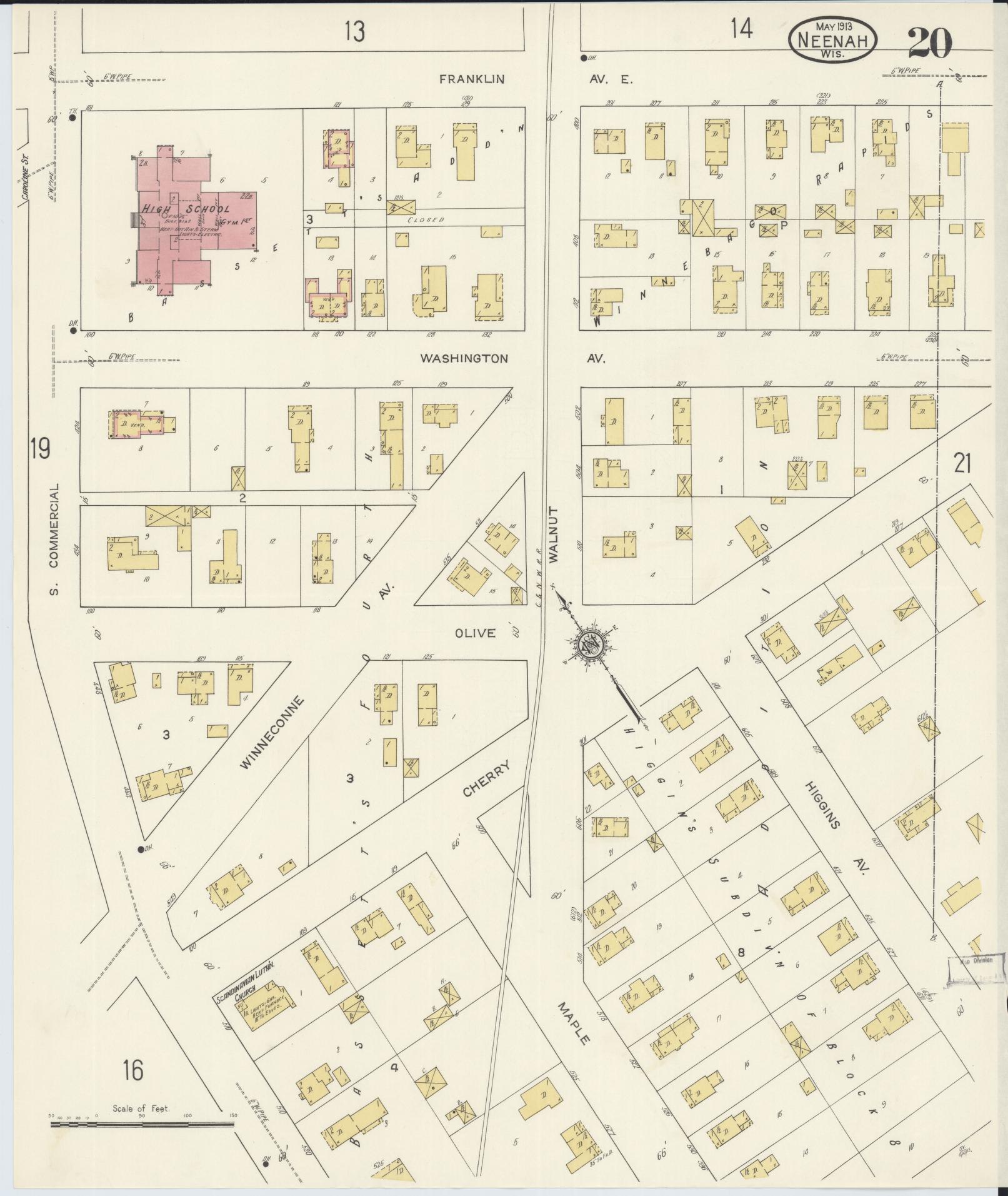 Sanborn Fire Insurance Map from Neenah, Winnebago County, Wisconsin (1913), Sheet #0020 - Complete Map Set gallery image, historic Sanborn map, vintage wall art, Wisconsin Wisconsin