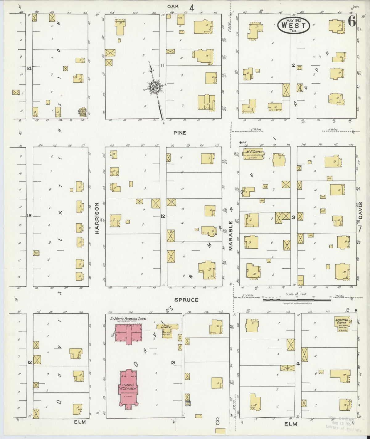 Sanborn Fire Insurance Map from West, McLennan County, Texas (1921), Sheet #0006 - Complete Map Set gallery image, historic Sanborn map, vintage wall art, Texas Texas
