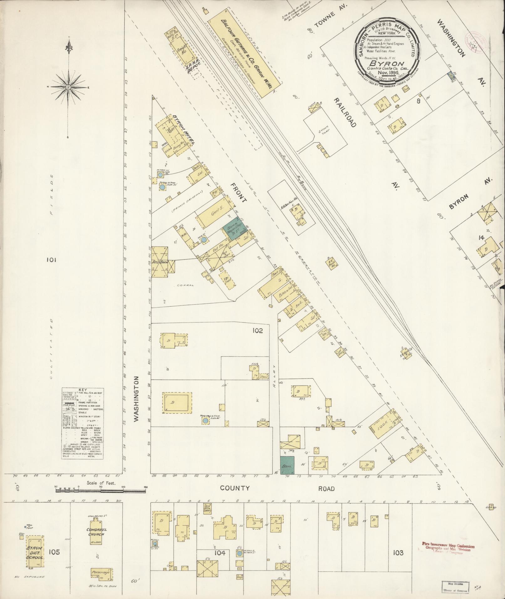 Sanborn Fire Insurance Map from Byron, Contra Costa County, California. (1896) – Historic Sanborn Fire Insurance Map Print