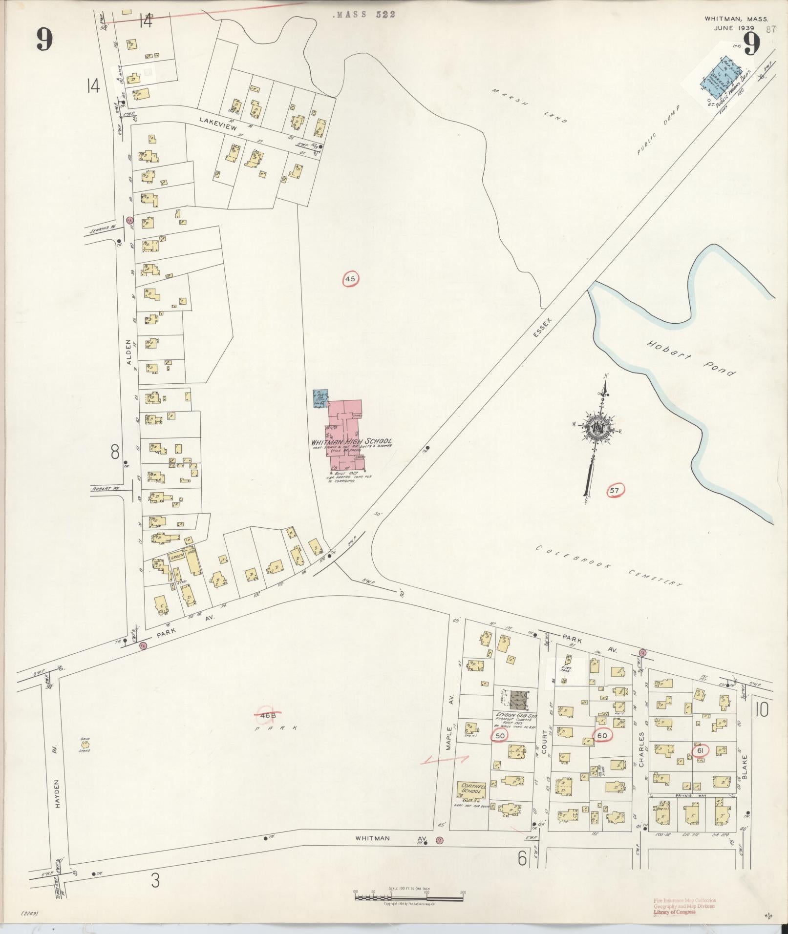 Sanborn Fire Insurance Map from Whitman, Plymouth County, Massachusetts (1950), Sheet #0009 - Complete Map Set gallery image, historic Sanborn map, vintage wall art, Massachusetts Massachusetts