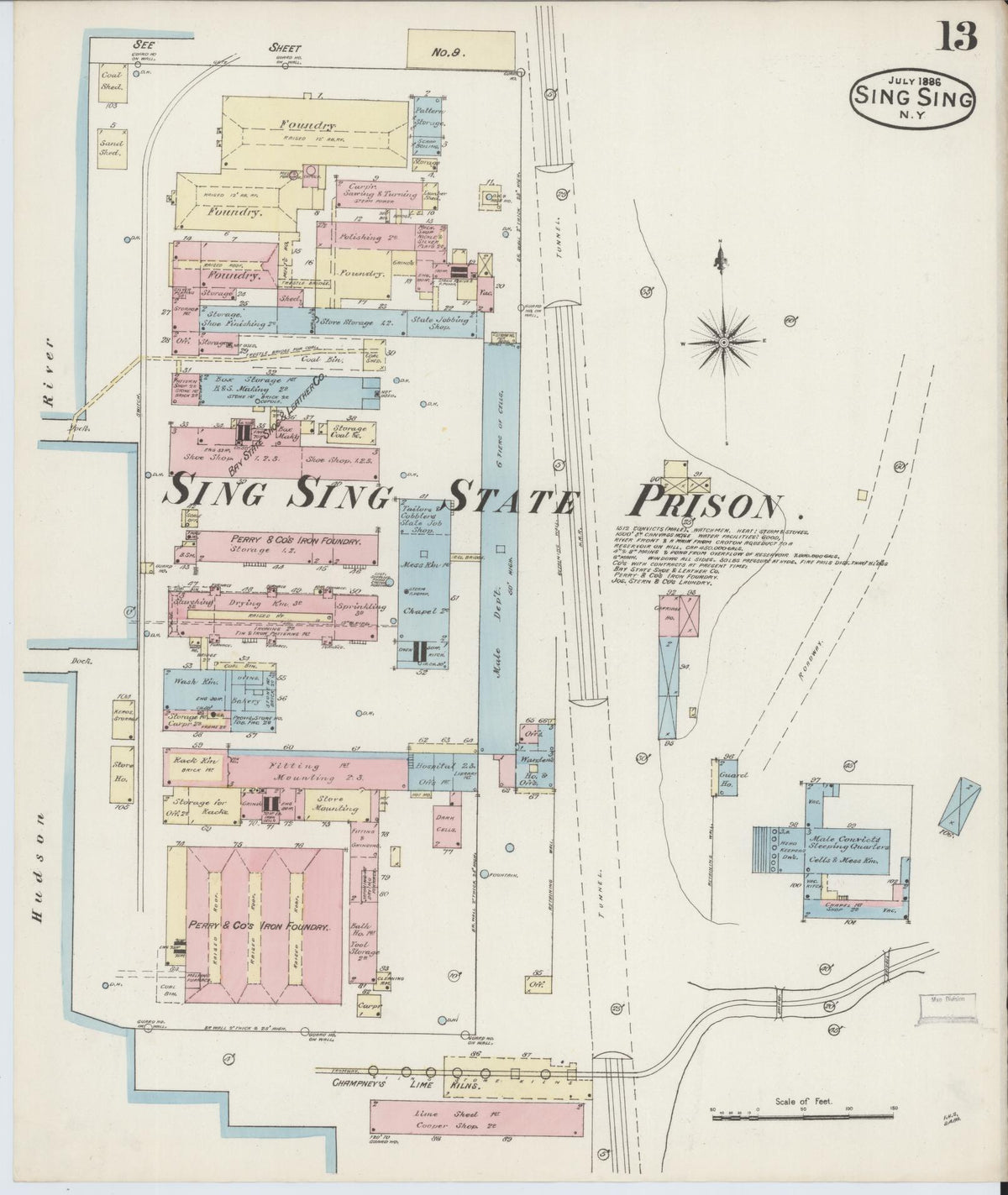 Sanborn Fire Insurance Map from Sing Sing, Westchester County, New York (1886), Sheet #0013 - Historic Sanborn Fire Insurance Map Print, vintage old map wall art, antique decor, genealogy gift, New York New York map