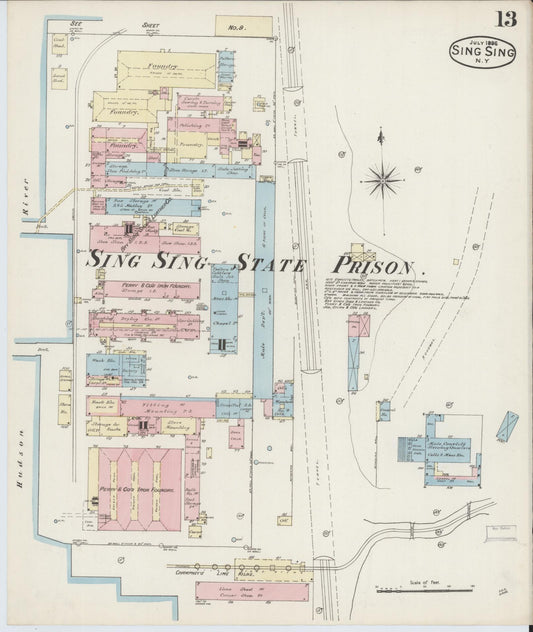 Sanborn Fire Insurance Map from Sing Sing, Westchester County, New York (1886), Sheet #0013 - Historic Sanborn Fire Insurance Map Print, vintage old map wall art, antique decor, genealogy gift, New York New York map