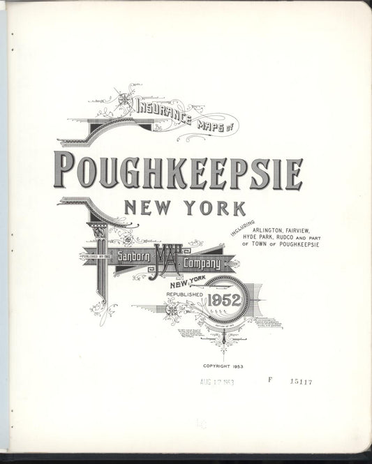 Sanborn Fire Insurance Map from Poughkeepsie, Dutchess County, New York (1952), Sheet #0001 - Historic Sanborn Fire Insurance Map Print, vintage old map wall art, antique decor, genealogy gift, New York New York map