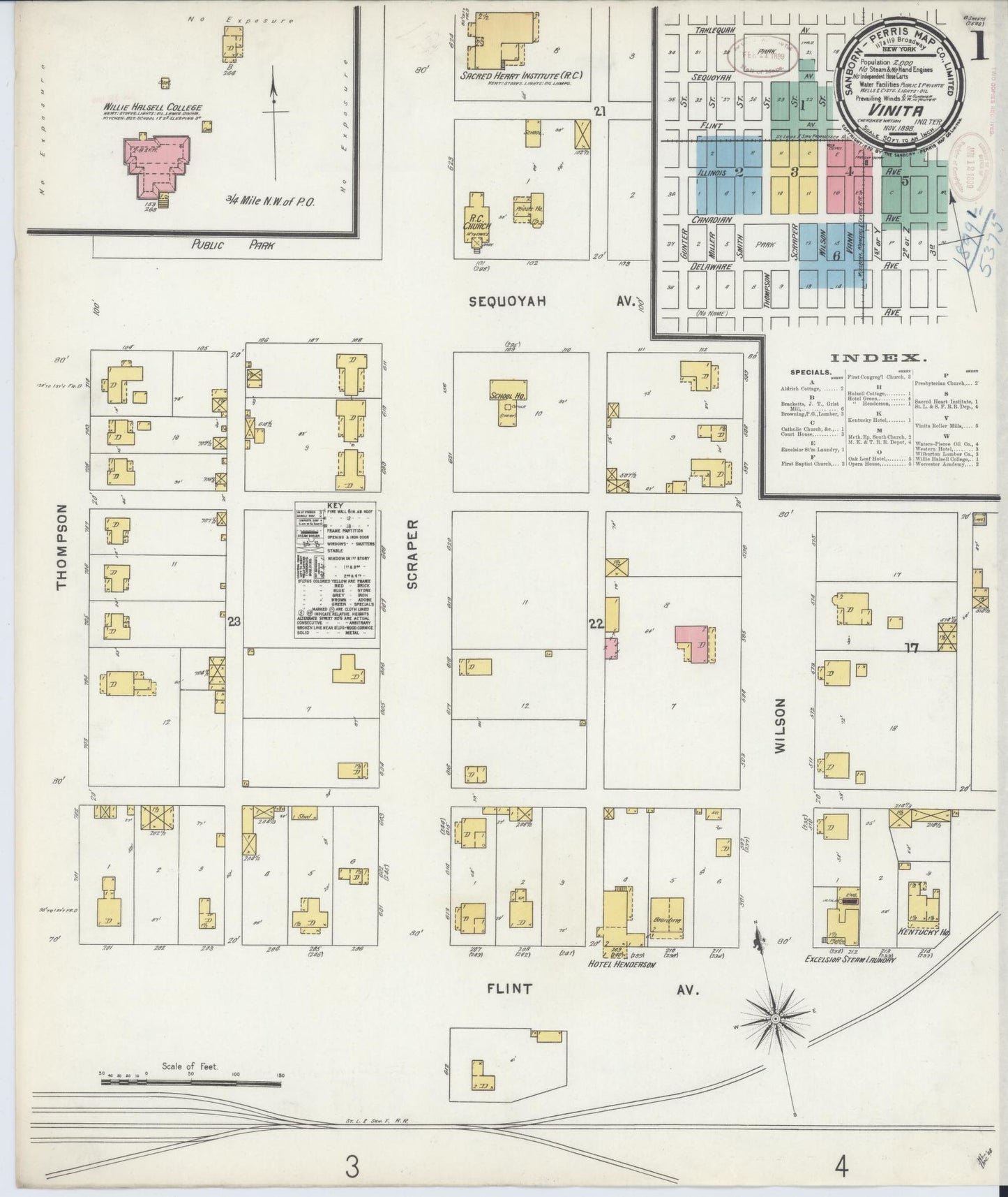 Sanborn Fire Insurance Map from Vinita, Craig County, Oklahoma (1898), Sheet #0001 - Complete Map Set gallery image, historic Sanborn map, vintage wall art, Oklahoma Oklahoma
