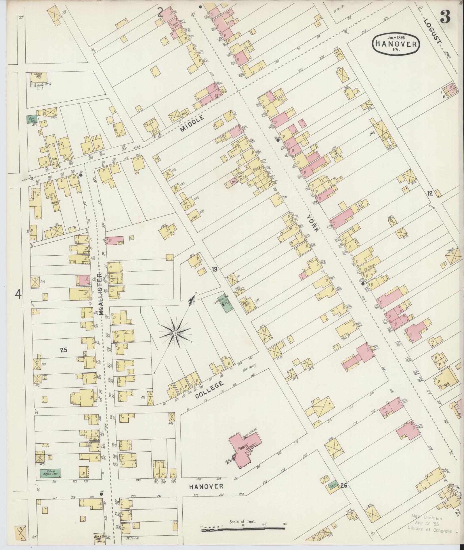 Sanborn Fire Insurance Map from Hanover, York County, Pennsylvania (1896), Sheet #0003 - Complete Map Set gallery image, historic Sanborn map, vintage wall art, Pennsylvania Pennsylvania