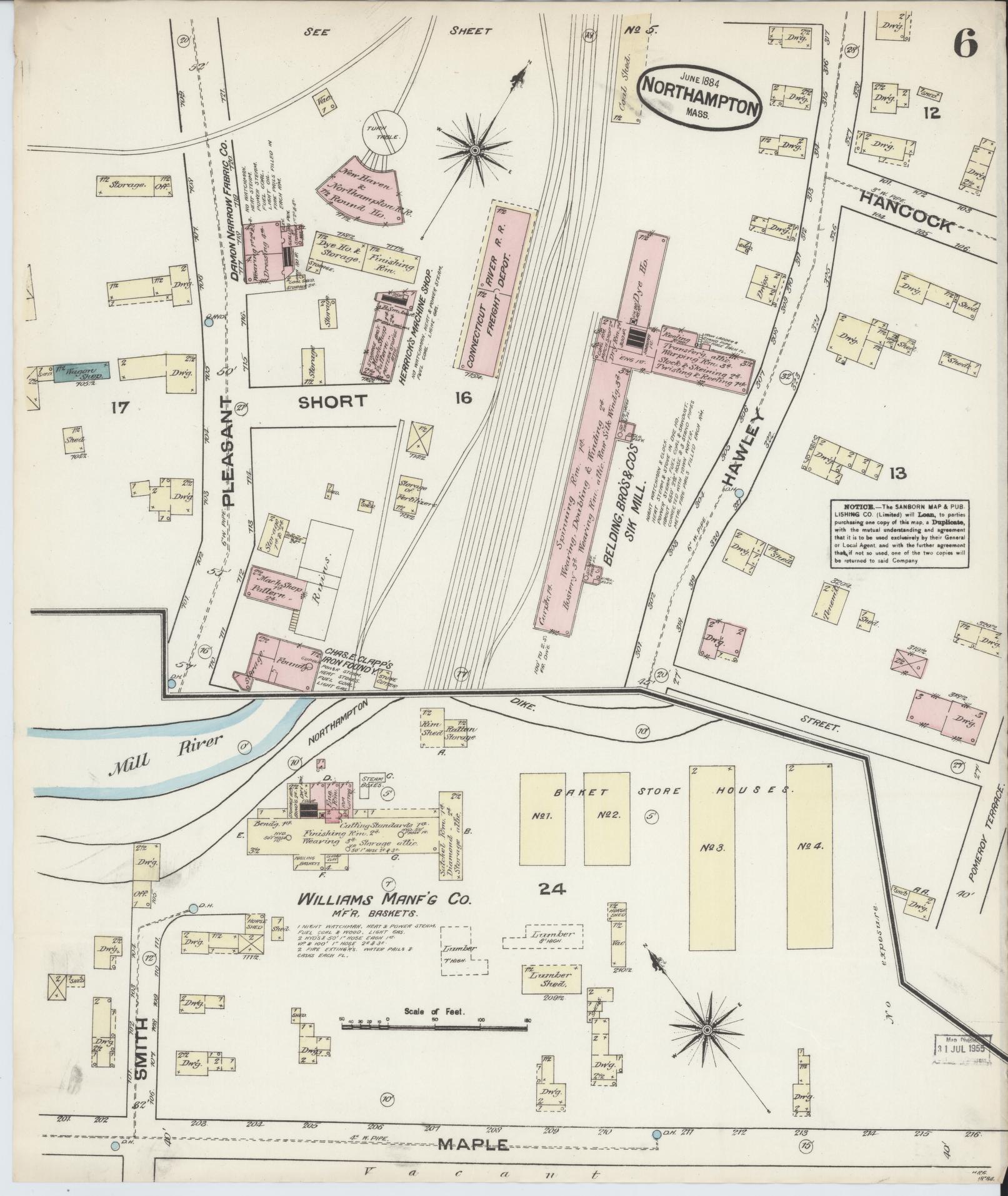 Sanborn Fire Insurance Map from Northampton, Hampshire County, Massachusetts (1884), Sheet #0006 - Complete Map Set gallery image, historic Sanborn map, vintage wall art, Massachusetts Massachusetts