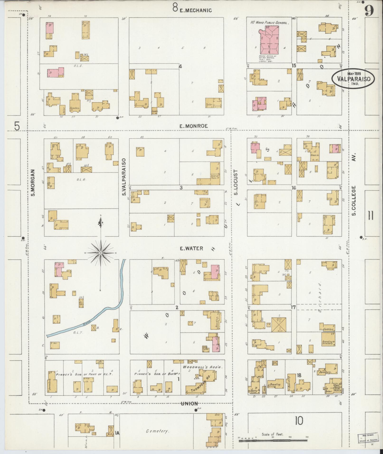 Sanborn Fire Insurance Map from Valparaiso, Porter County, Indiana (1899), Sheet #0009 - Complete Map Set gallery image, historic Sanborn map, vintage wall art, Indiana Indiana