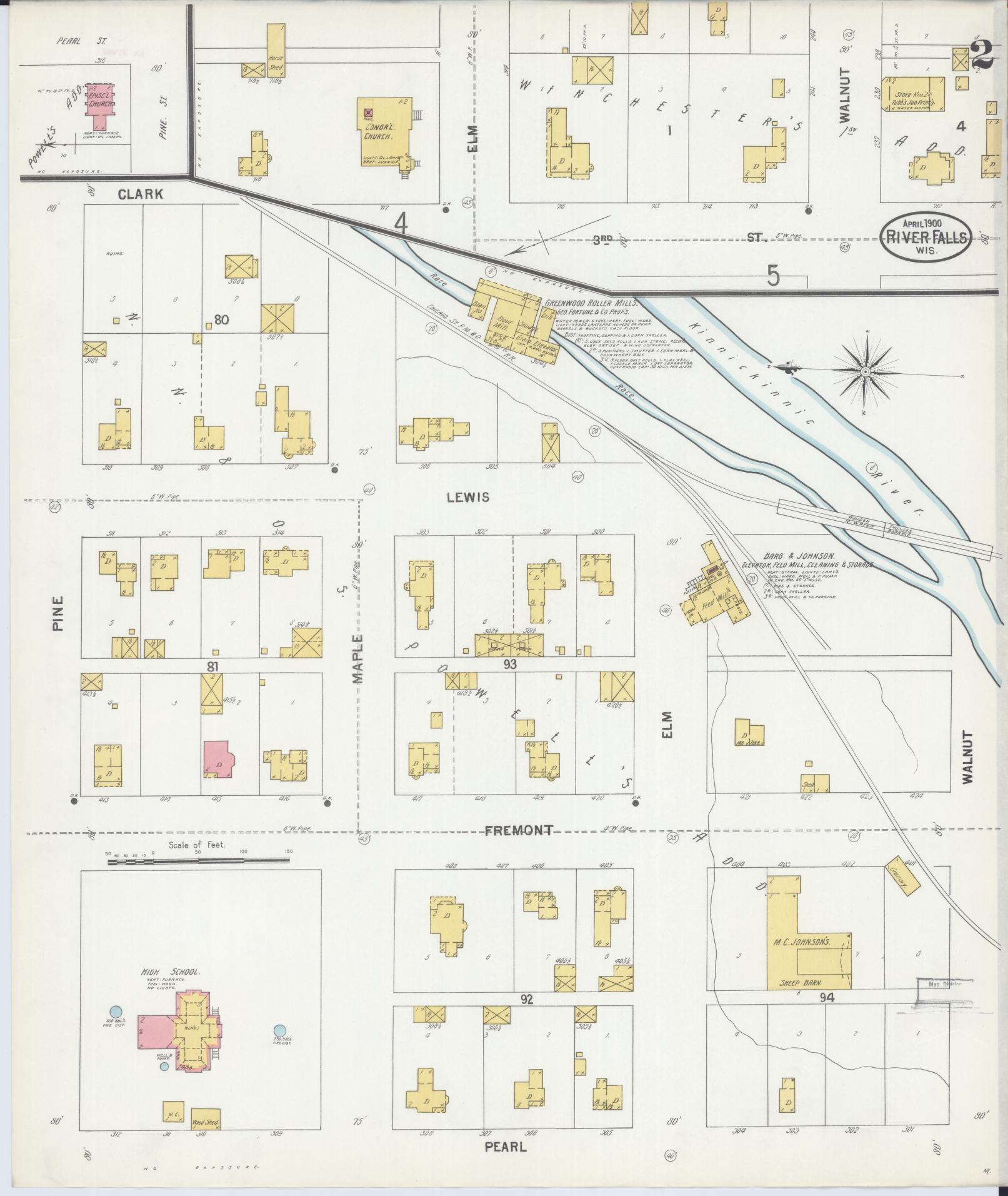 Sanborn Fire Insurance Map from River Falls, St. Croix and Pierce Counties, Wisconsin (1900), Sheet #0002 - Complete Map Set gallery image, historic Sanborn map, vintage wall art, Wisconsin Wisconsin