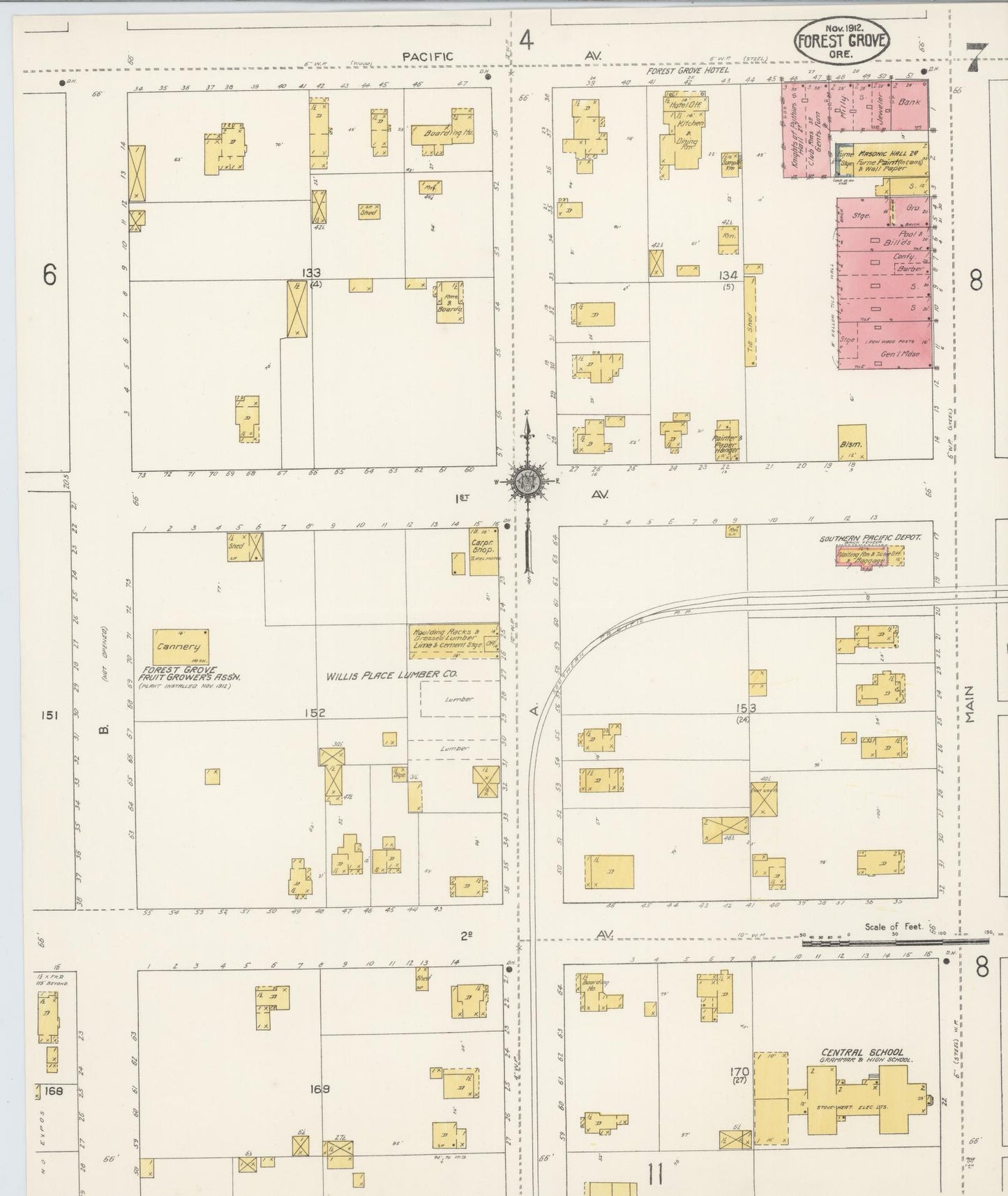 Sanborn Fire Insurance Map from Forest Grove, Washington County, Oregon (1912), Sheet #0007 - Historic Sanborn Fire Insurance Map Print, vintage old map wall art, antique decor, genealogy gift, Oregon Oregon map