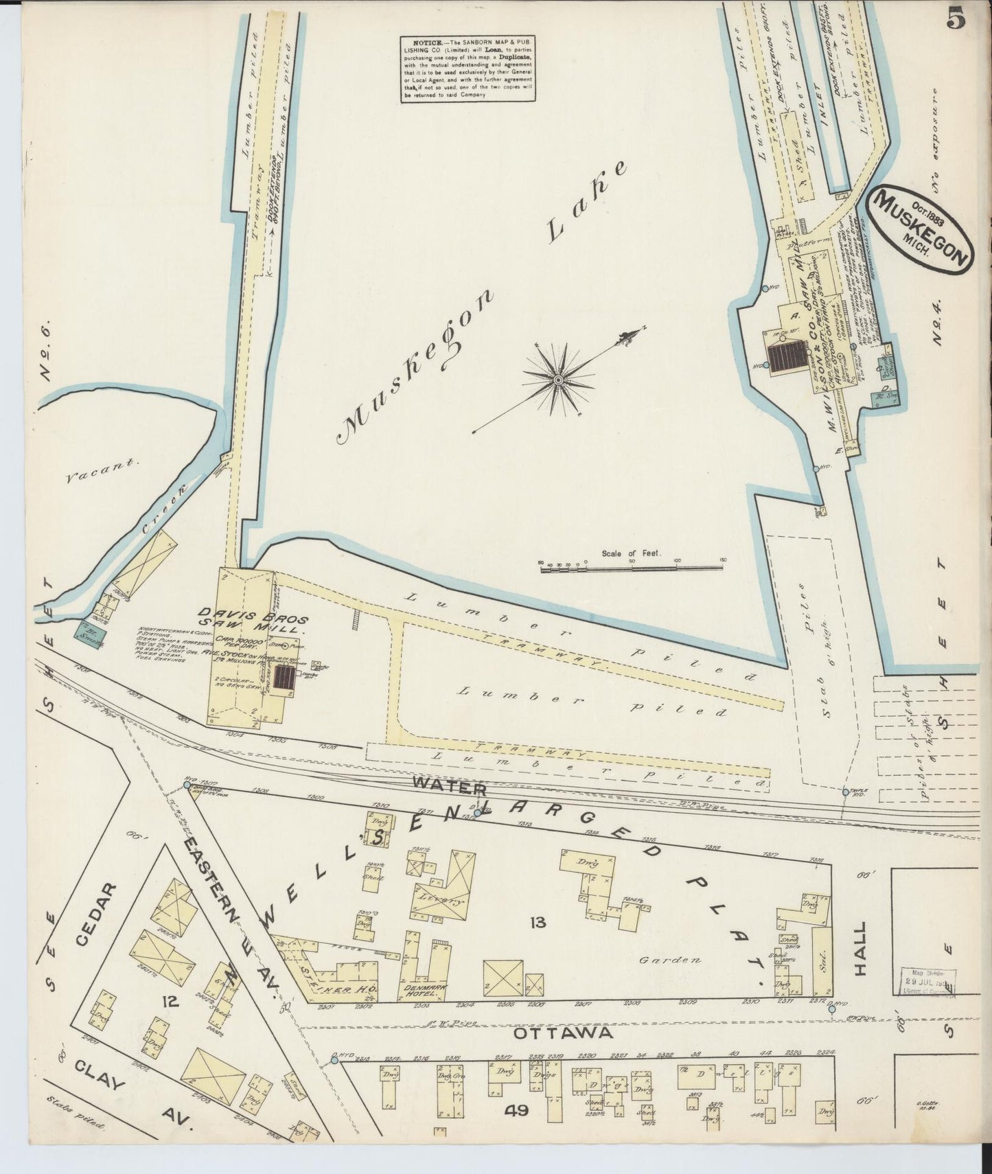 Sanborn Fire Insurance Map from Muskegon, Muskegon County, Michigan (1883), Sheet #0005 - Complete Map Set gallery image, historic Sanborn map, vintage wall art, Michigan Michigan