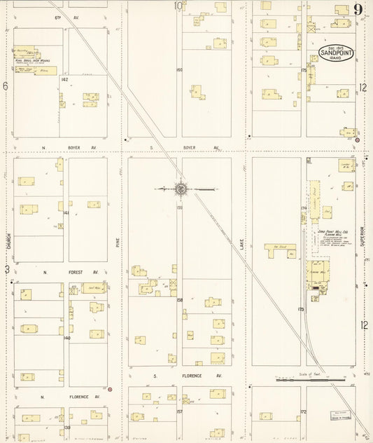 Sanborn Fire Insurance Map from Sandpoint, Bonner County, Idaho (1915), Sheet #0009 - Historic Sanborn Fire Insurance Map Print, vintage old map wall art, antique decor, genealogy gift, Idaho Idaho map