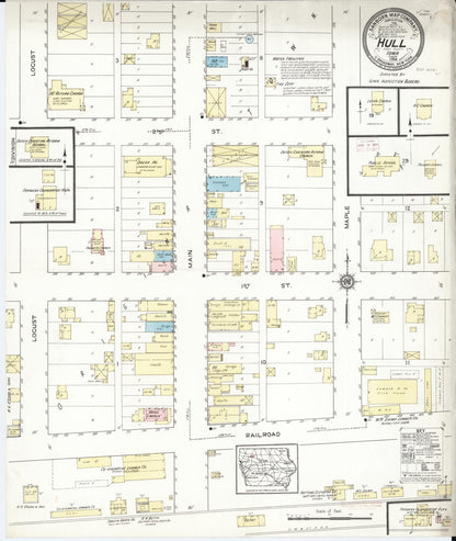 Sanborn Fire Insurance Map from Hull, Sioux County, Iowa (1914), Sheet #0001 - Historic Sanborn Fire Insurance Map Print, vintage old map wall art