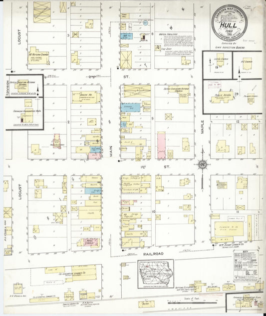 Sanborn Fire Insurance Map from Hull, Sioux County, Iowa (1914), Sheet #0001 - Historic Sanborn Fire Insurance Map Print, vintage old map wall art