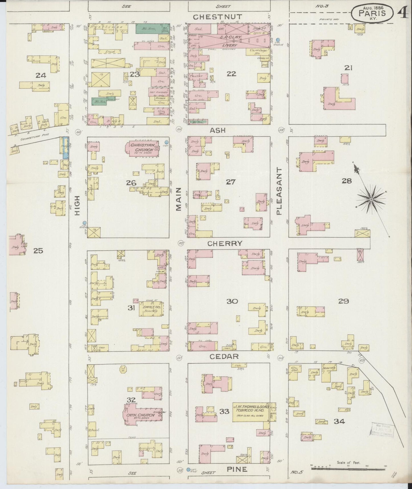 Sanborn Fire Insurance Map from Paris, Bourbon County, Kentucky (1886), Sheet #0004 - Complete Map Set gallery image, historic Sanborn map, vintage wall art, Kentucky Kentucky