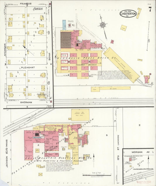 Sanborn Fire Insurance Map from Chesterton, Porter County, Indiana (1922), Sheet #0007 - Historic Sanborn Fire Insurance Map Print, vintage old map wall art, antique decor, genealogy gift, Indiana Indiana map