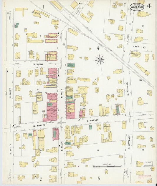 Sanborn Fire Insurance Map from Wayland, Steuben County, New York (1908), Sheet #0004 - Historic Sanborn Fire Insurance Map Print, vintage old map wall art, antique decor, genealogy gift, New York New York map