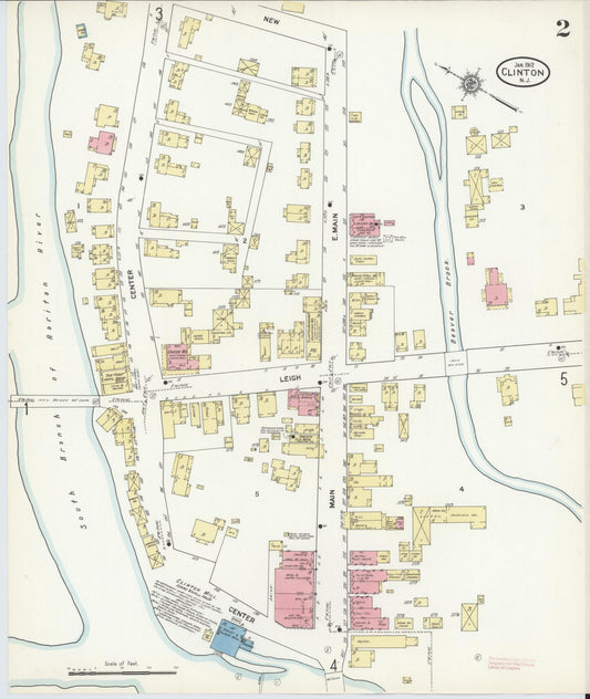 Sanborn Fire Insurance Map from Clinton, Hunterdon County, New Jersey (1912), Sheet #0002 - Historic Sanborn Fire Insurance Map Print, vintage old map wall art, antique decor, genealogy gift, New Jersey New Jersey map
