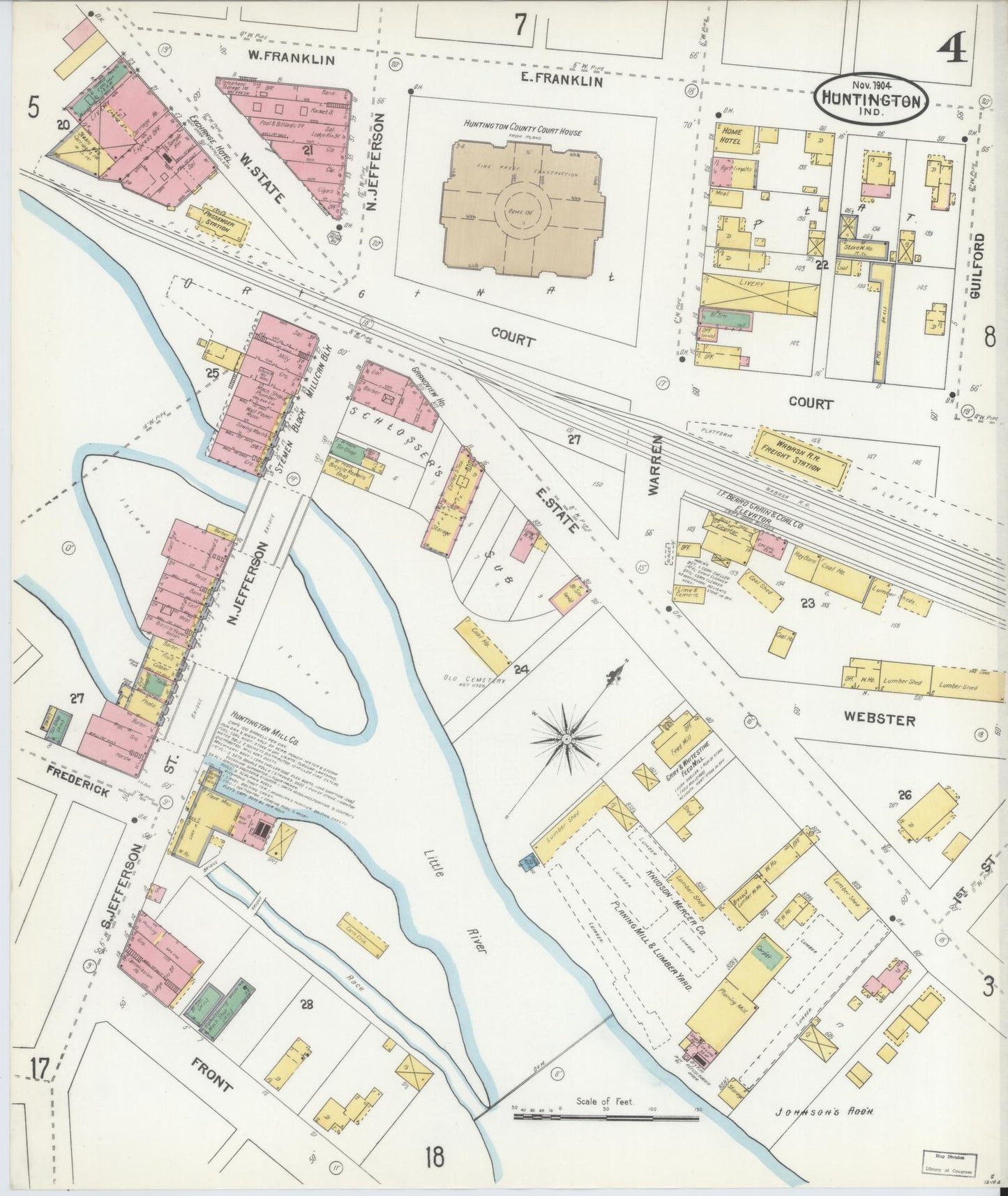 Sanborn Fire Insurance Map from Huntington, Huntington County, Indiana (1904), Sheet #0004 - Complete Map Set gallery image, historic Sanborn map, vintage wall art, Indiana Indiana