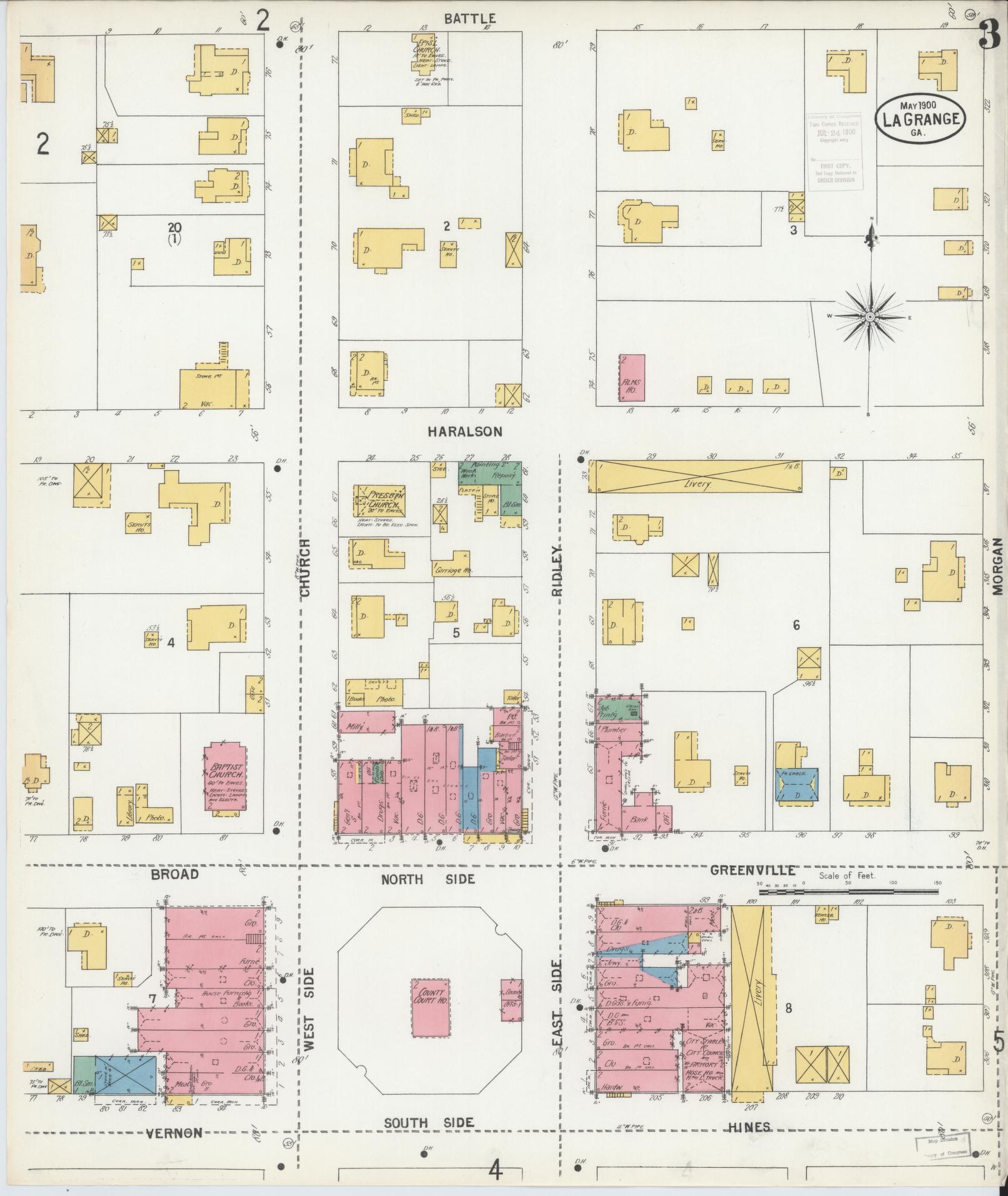 Sanborn Fire Insurance Map from La Grange, Troup County, Georgia (1900), Sheet #0003 - Complete Map Set gallery image, historic Sanborn map, vintage wall art, Georgia Georgia