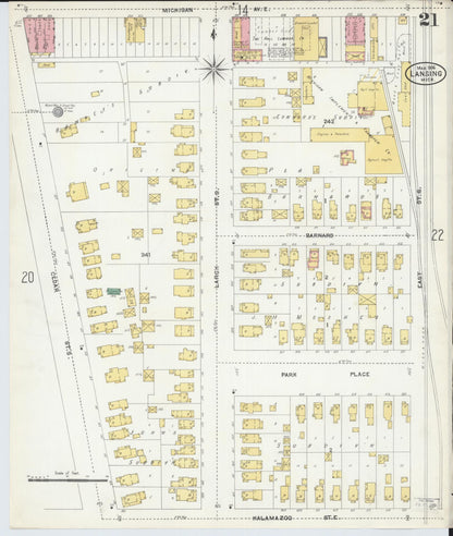 Sanborn Fire Insurance Map from Lansing, Ingham County, Michigan (1906), Sheet #0021 - Historic Sanborn Fire Insurance Map Print, vintage old map wall art, antique decor, genealogy gift, Michigan Michigan map