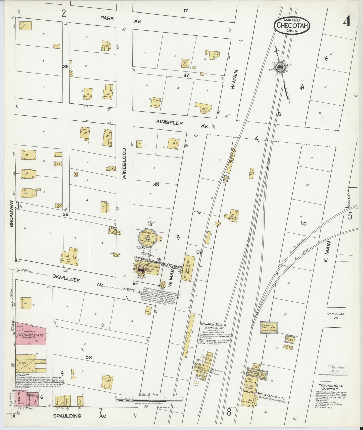 Sanborn Fire Insurance Map from Checotah, McIntosch County, Oklahoma (1920), Sheet #0004 - Complete Map Set gallery image, historic Sanborn map, vintage wall art, Oklahoma Oklahoma